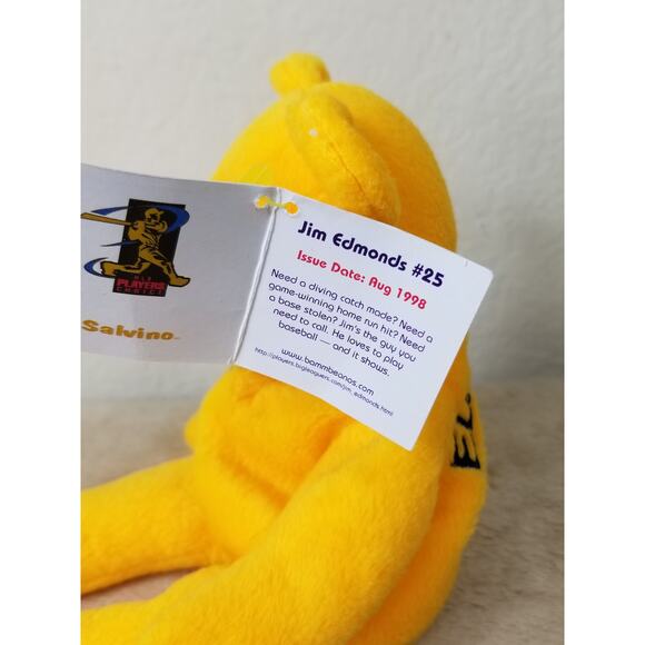 Bamm Beanos Jim Edmonds 25 Yellow Stuffed Animal 1998 Plush Toy 9" Vintage - Picture 6 of 9